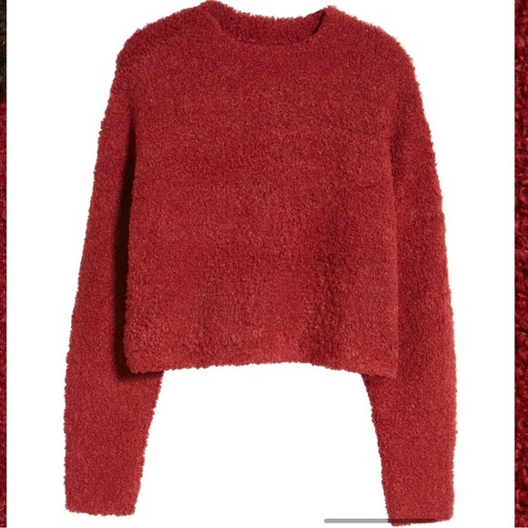Halogen Crop Bloucle Cozy Sweater Maroon - Picture 3 of 10